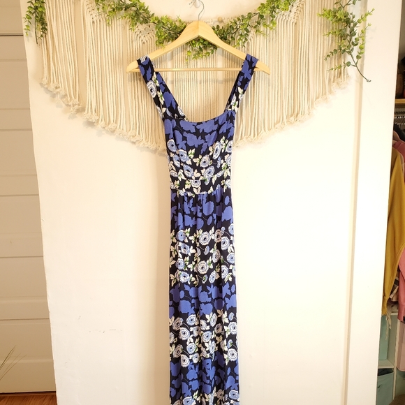 ANTHRO MAEVE Floral Blue Square Neck Maxi Dress 2 - Picture 7 of 11
